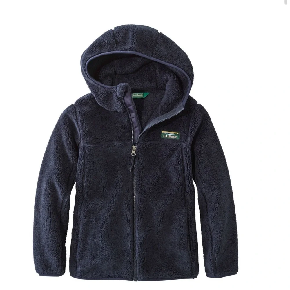 L.L. Bean High Pile Fleece Navy Hooded Jacket FLAW
